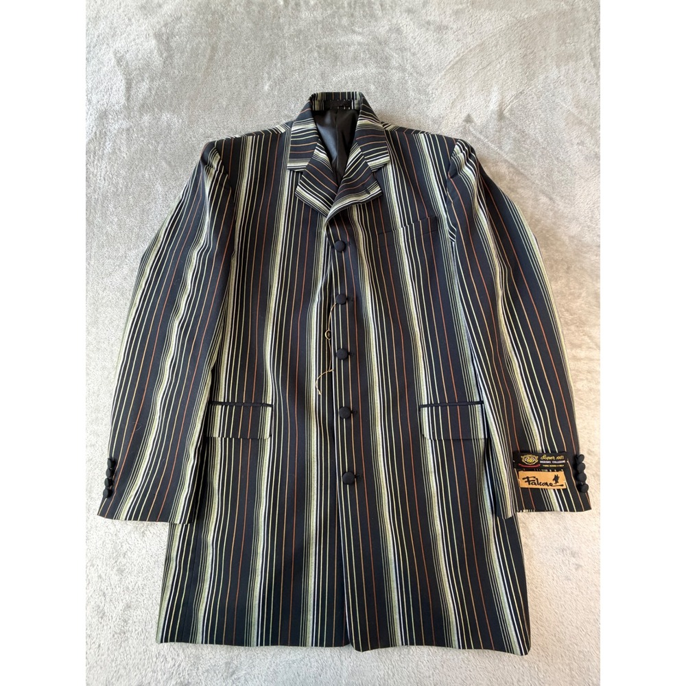 Falcone Striped Blazer Jacket Mens 40L Black Multi Color Dusk NWT